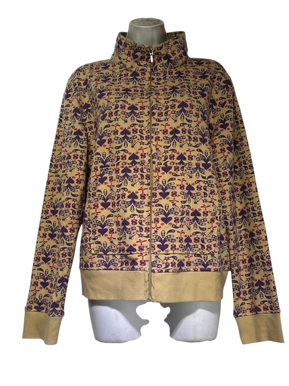 Reverse XL Revers E Tan Purple Heart Dollar Sign Full Zip Sweatshirt Jacket